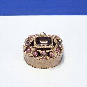 Vintage Florenza Pink Jeweled Trinket Box with Pink Velvet Lining